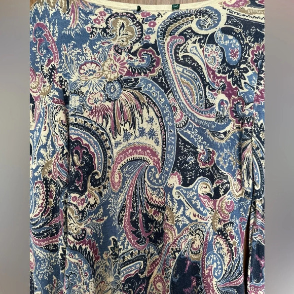 Lauren Ralph Lauren Blue & Purple Paisley 100% Silk Sweater size Small Petite - Picture 3 of 5